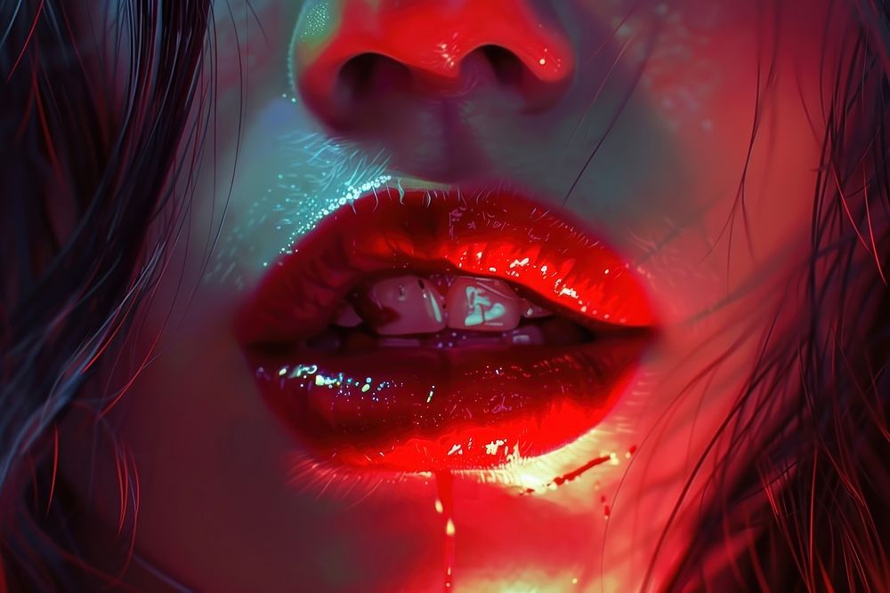 Beautiful vampire women mouth teeth lip.