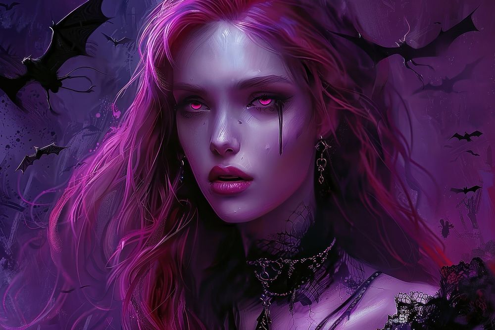 Beautiful vampire women portrait purple adult.
