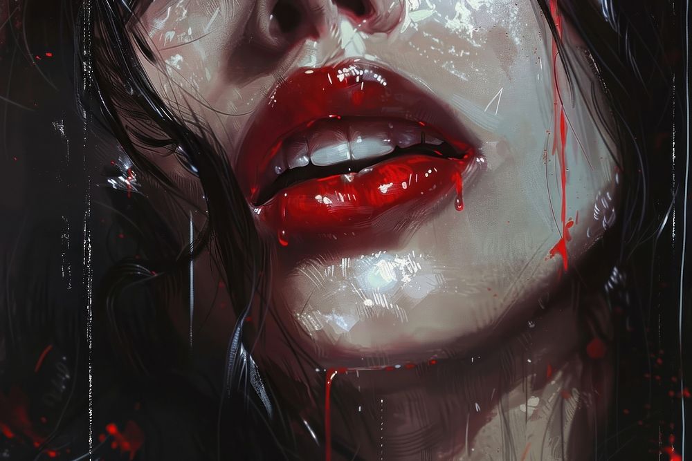 Beautiful vampire women mouth and teeth fang adult lip.