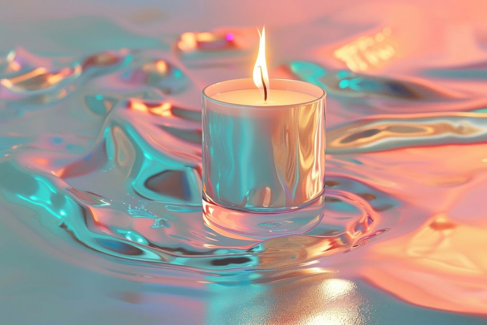 Surreal abstract style candle fire illuminated refreshment.
