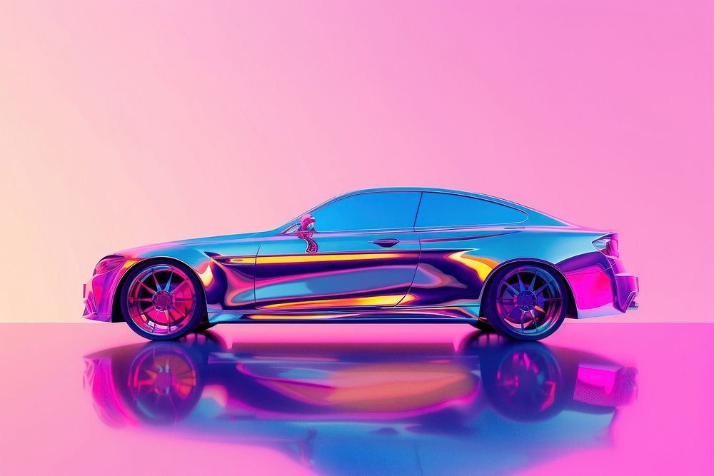 Surreal abstract style car vehicle purple wheel.