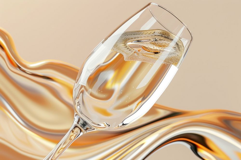Surreal abstract style champagne glass shiny drink.