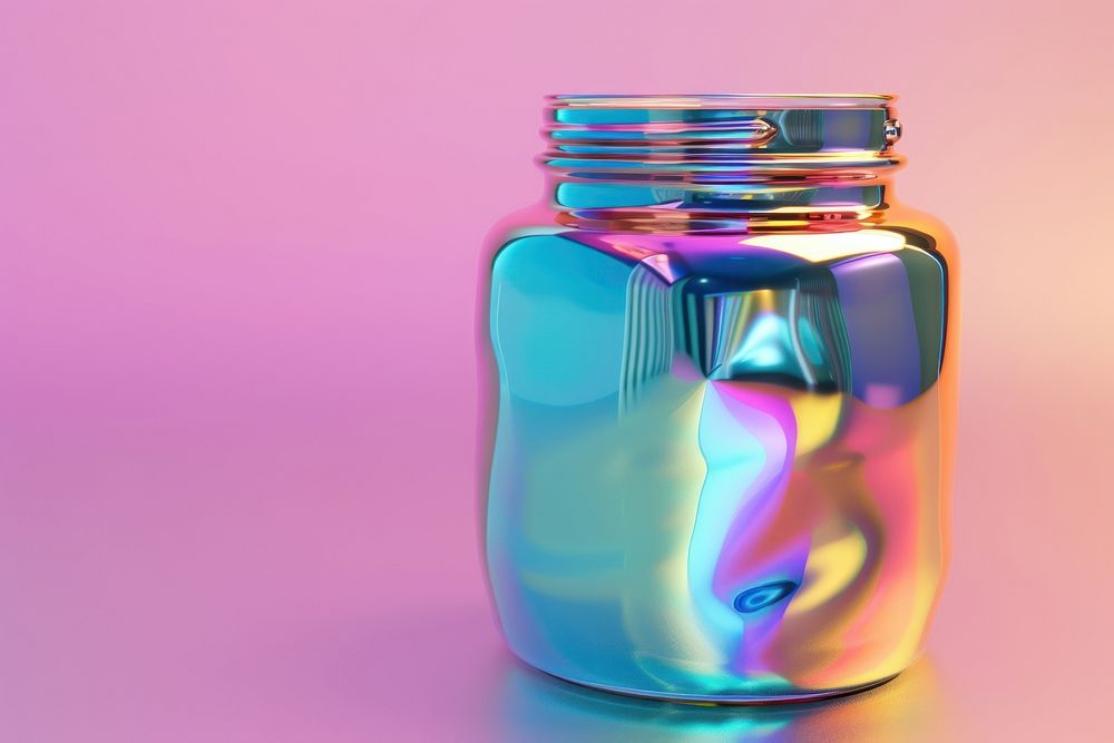 Surreal abstract style crean jar glass metal shiny.