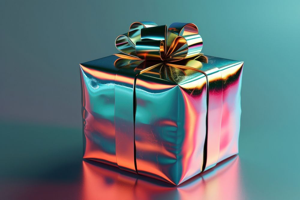 Surreal abstract style gift box shiny celebration decoration.