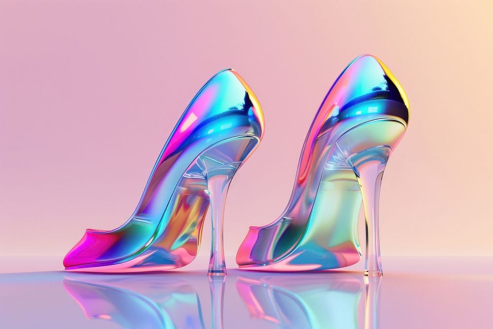 Surreal abstract style heels footwear purple shiny.