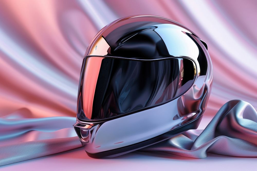 Surreal abstract style helmet metal shiny protection.