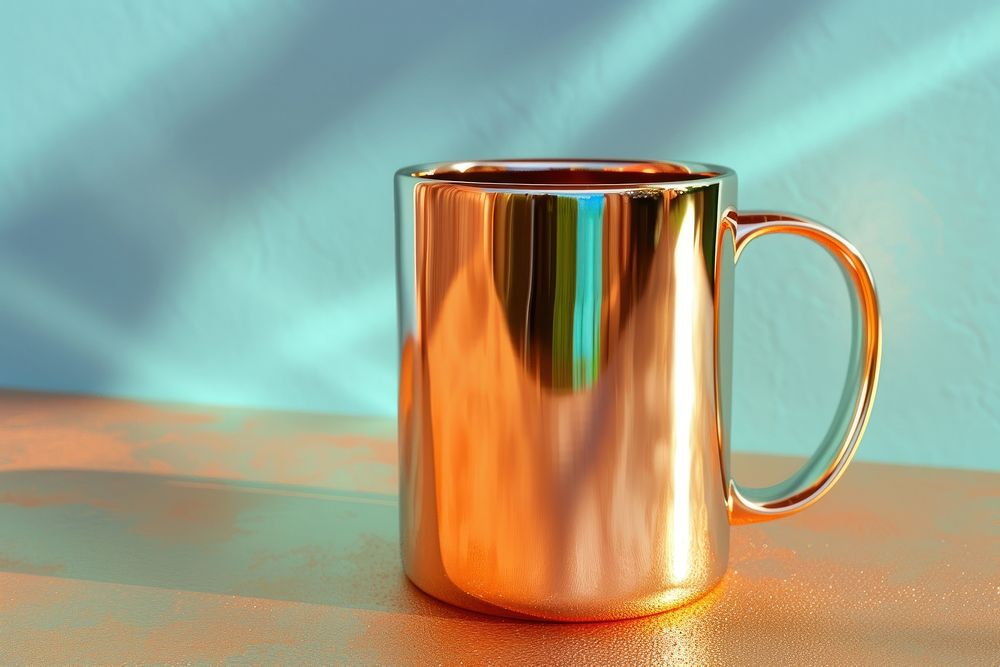 Surreal abstract style mug coffee metal glass.