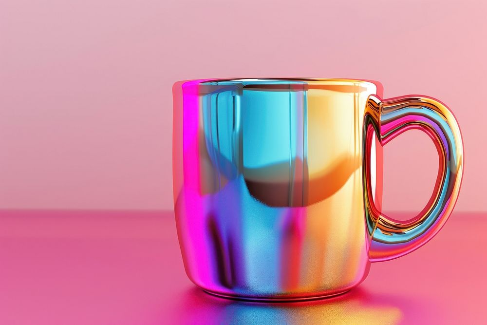 Surreal abstract style mug glass metal shiny.