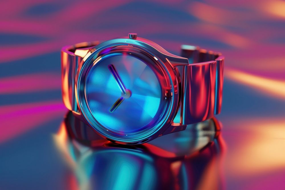 Surreal abstract style smartwatch shiny metal reflection.