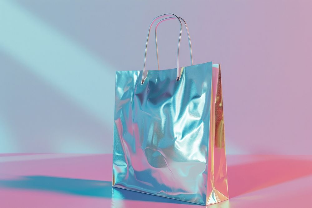 Surreal abstract style shopping bag handbag shiny accessories.