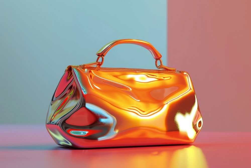 Surreal abstract style purse handbag metal shiny.