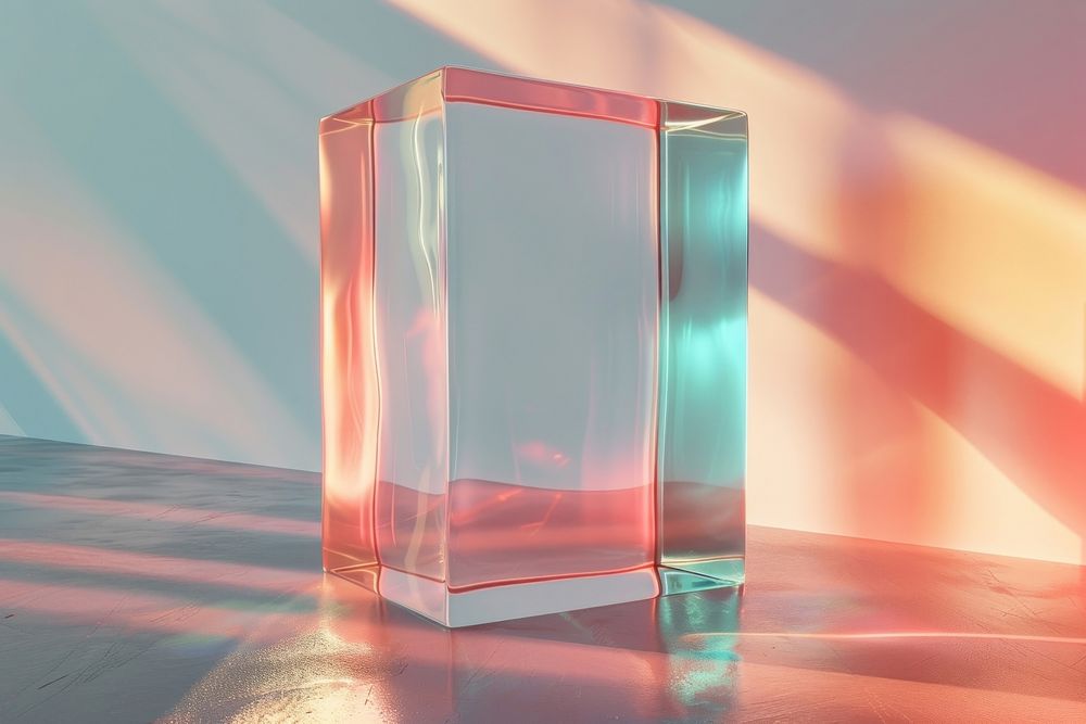 Surreal abstract style tablet glass vase transparent.