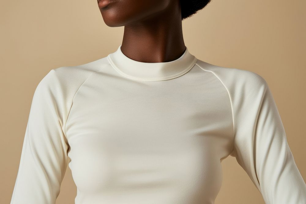 Blank cream sport spandex longsleeve t-shirt fashion apparel.