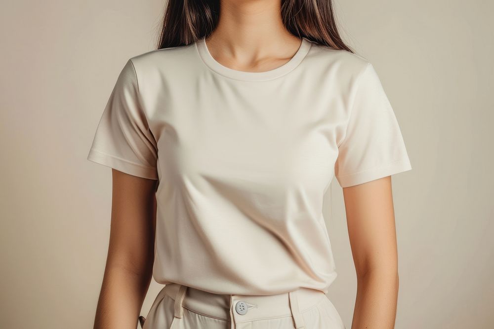 Blank cream sport spandex tshirt t-shirt fashion apparel.