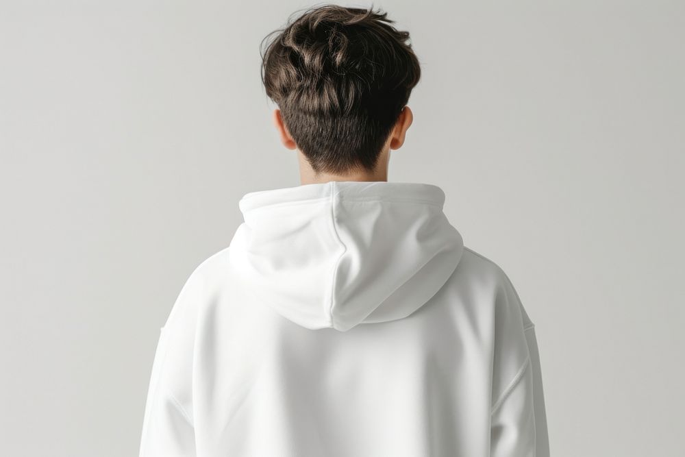 Blank white hoodie mockup sweatshirt adult outerwear.