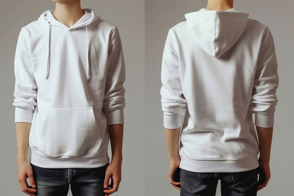 Blank white hoodie sweatshirt midsection outerwear.