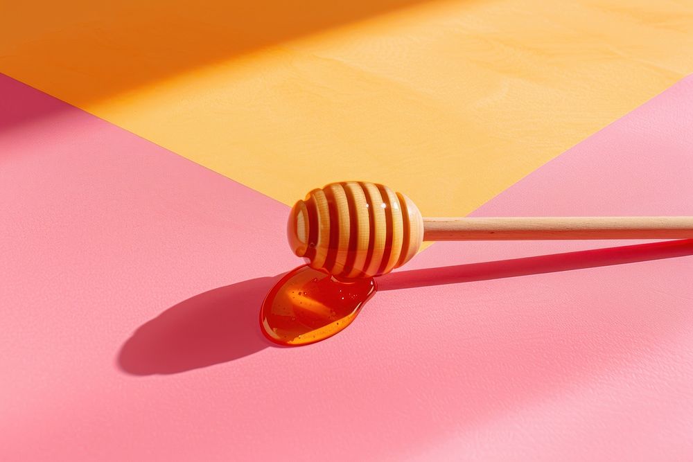 Creative minimal photography of honey confectionery appliance lollipop.