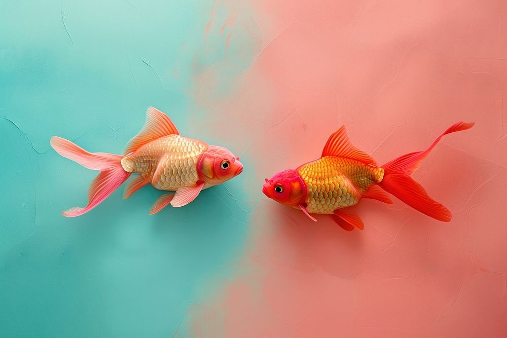 Creative minimal photography of pisces goldfish animal pomacentridae.