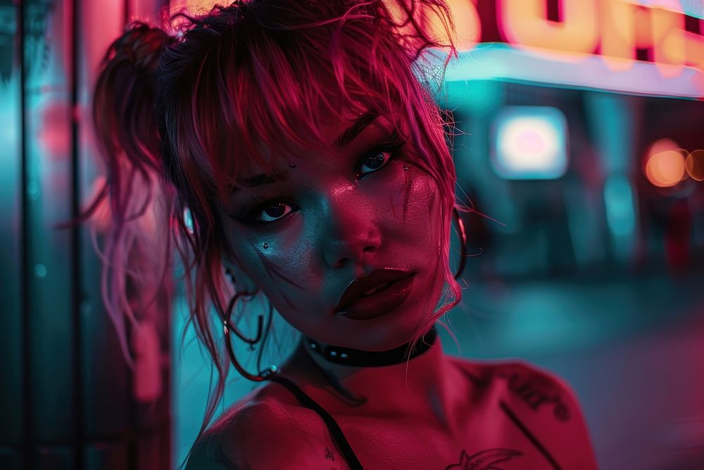 Cyberpunk photo cherry portrait individuality | Premium Photo ...