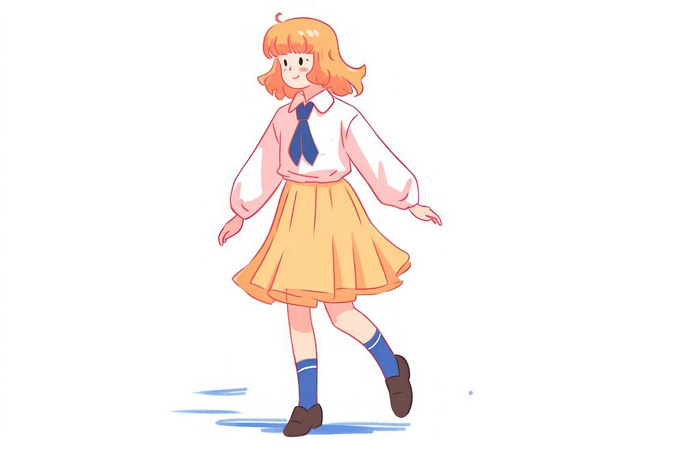 Doodle illustration of girl cartoon anime white background.