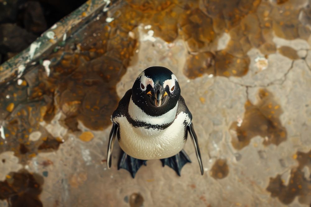 Penguin looking up at camera penguin animal bird.