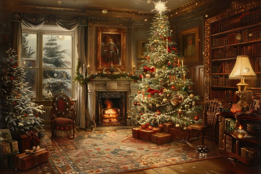 Christmas fireplace furniture painting.