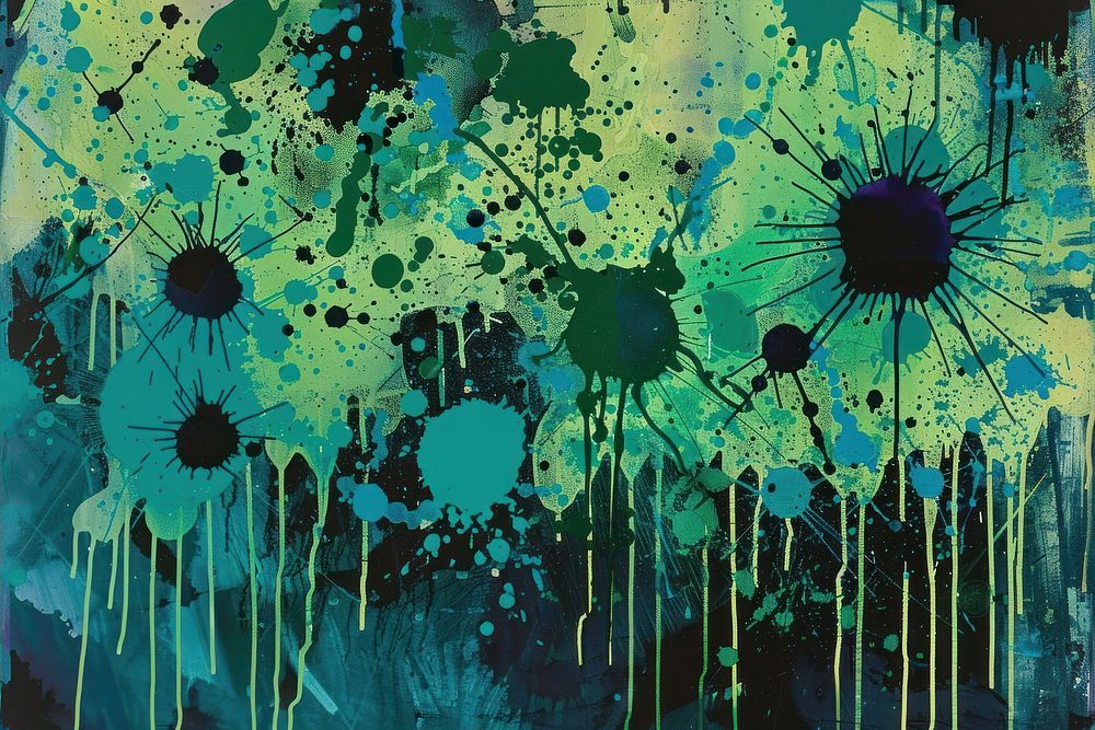 Blue-green backgrounds splattered painting.