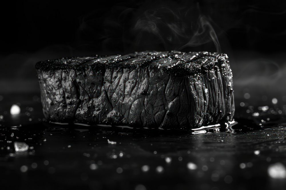 Meat steak monochrome black smoke.