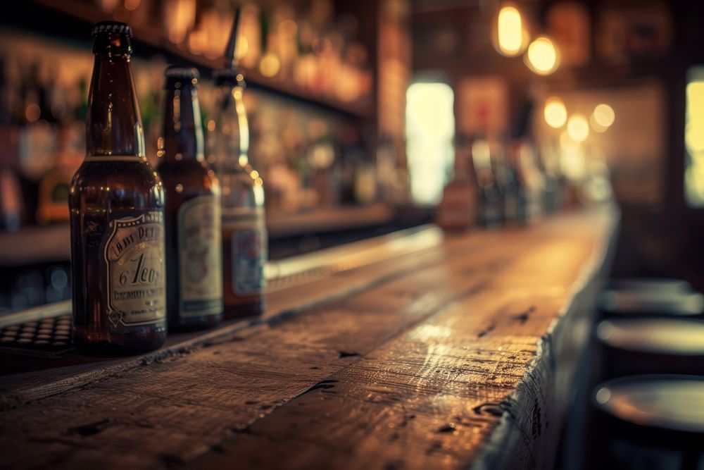 Vintage wood counter bar beer architecture bottle.