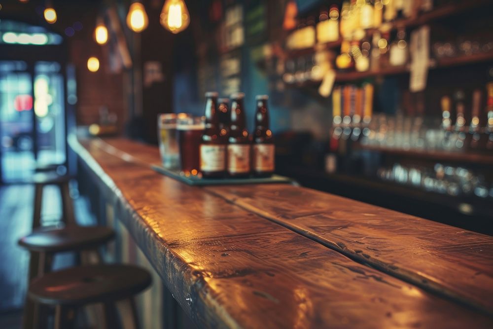 Vintage wood counter bar restaurant beer architecture.