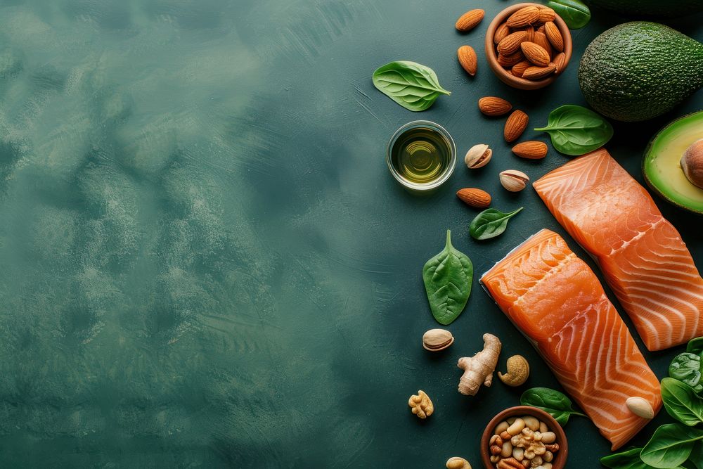 Healthy food salmon vegetable seafood.