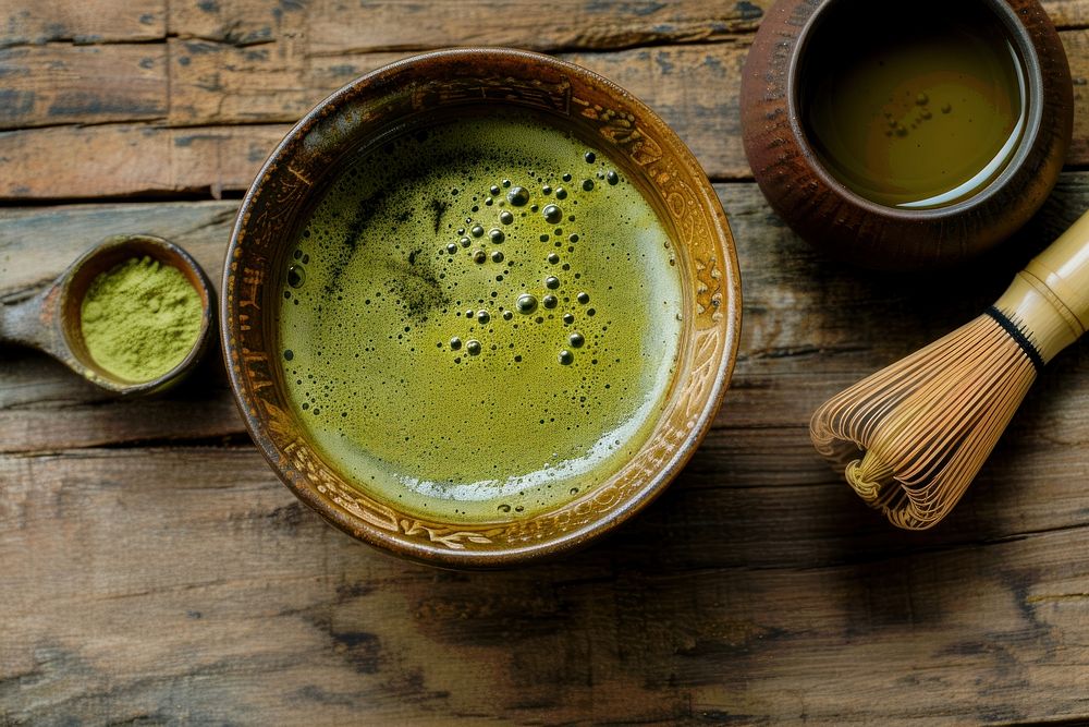 Green Matcha Tea bowl tea drink.