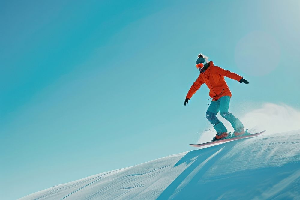 Woman snowboarder snowboarding recreation adventure.