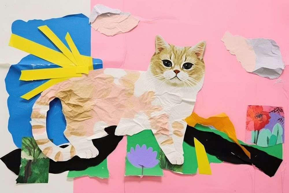 Minimal simple cat art painting animal.