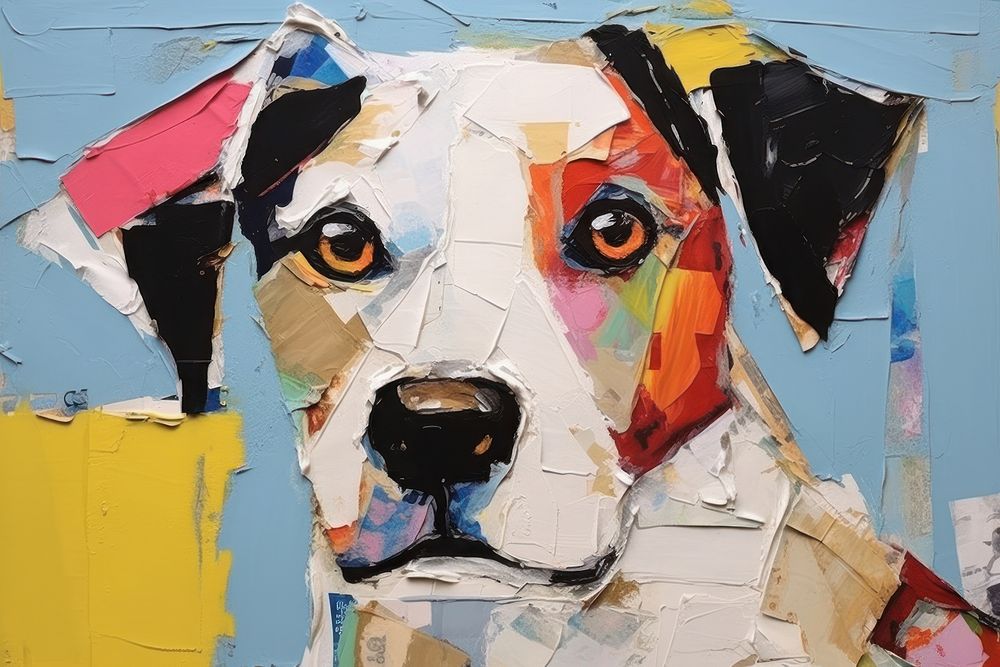 Minimal simple dog art painting collage.