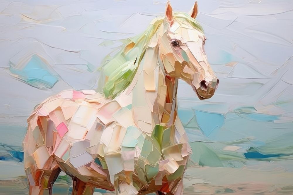 Minimal simple horse art painting animal.