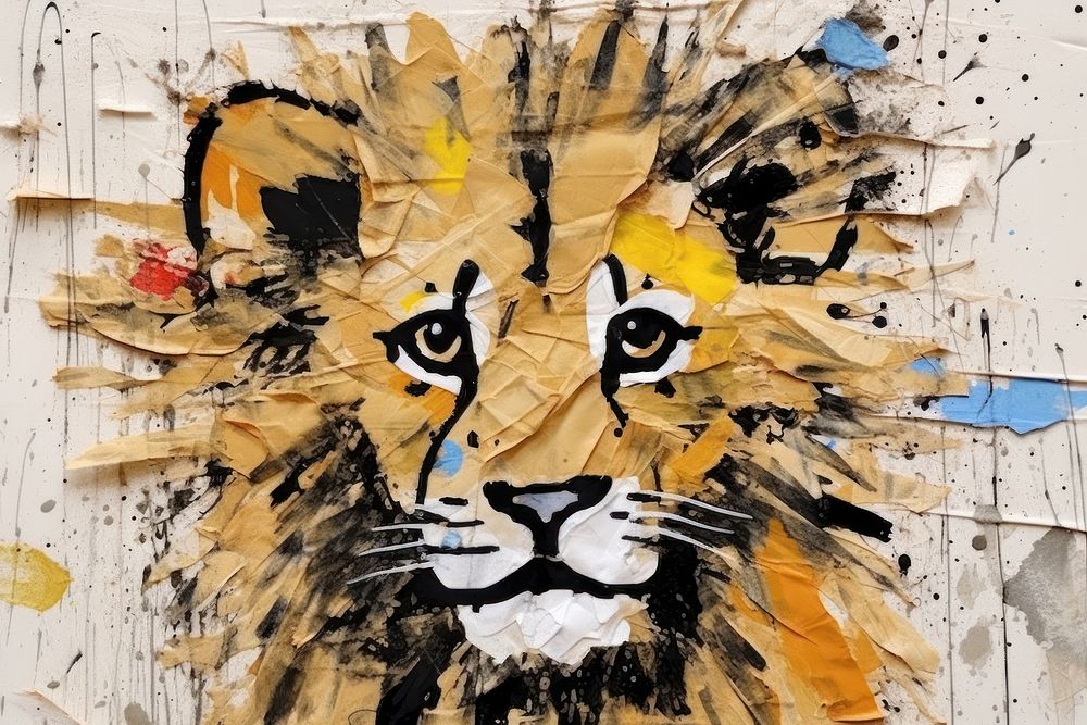 Minimal simple lion art painting collage.