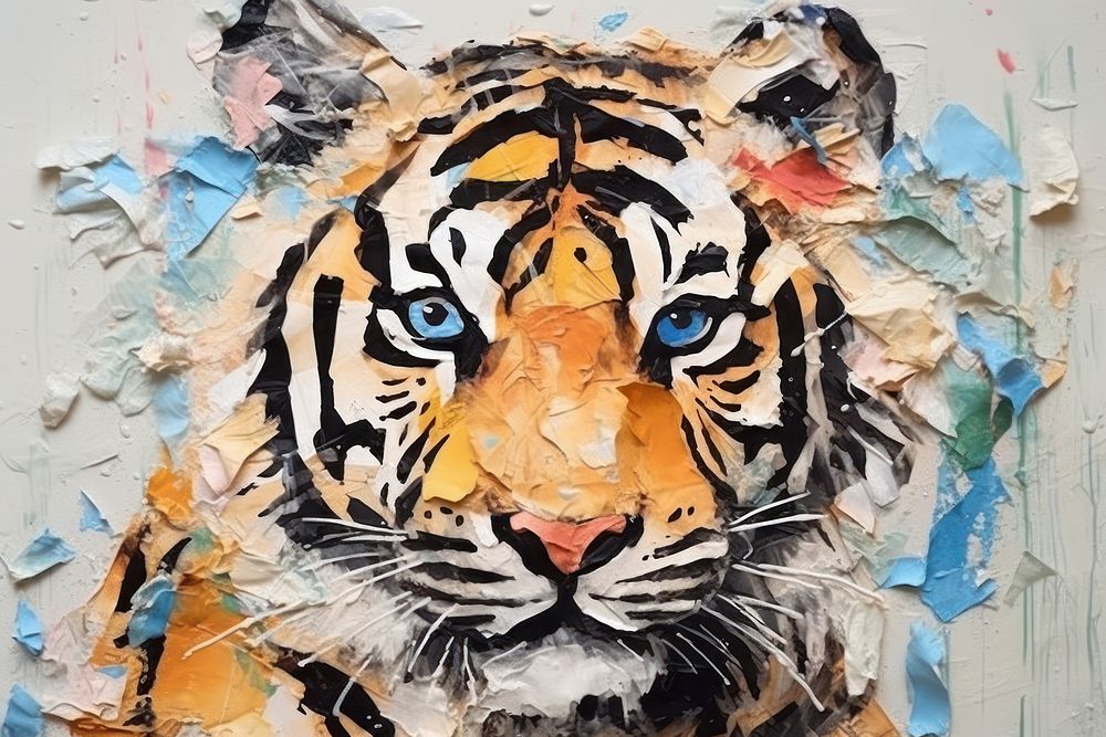 Minimal simple tiger art wildlife painting.