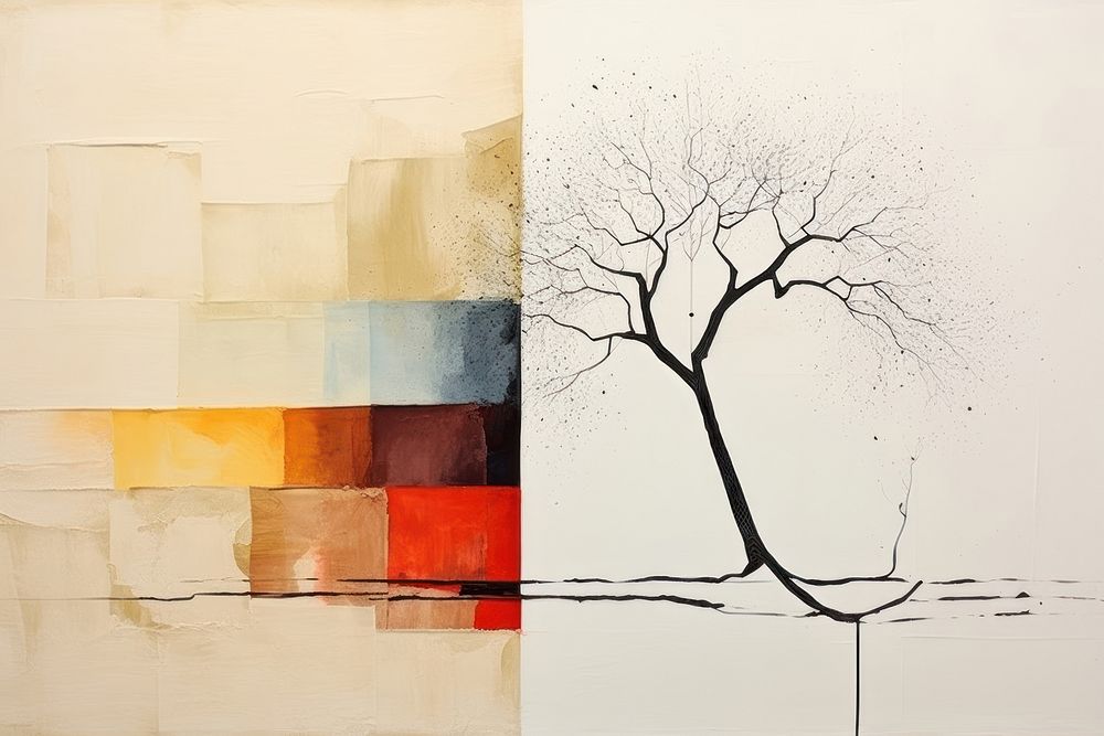 Minimal simple tree art abstract painting.