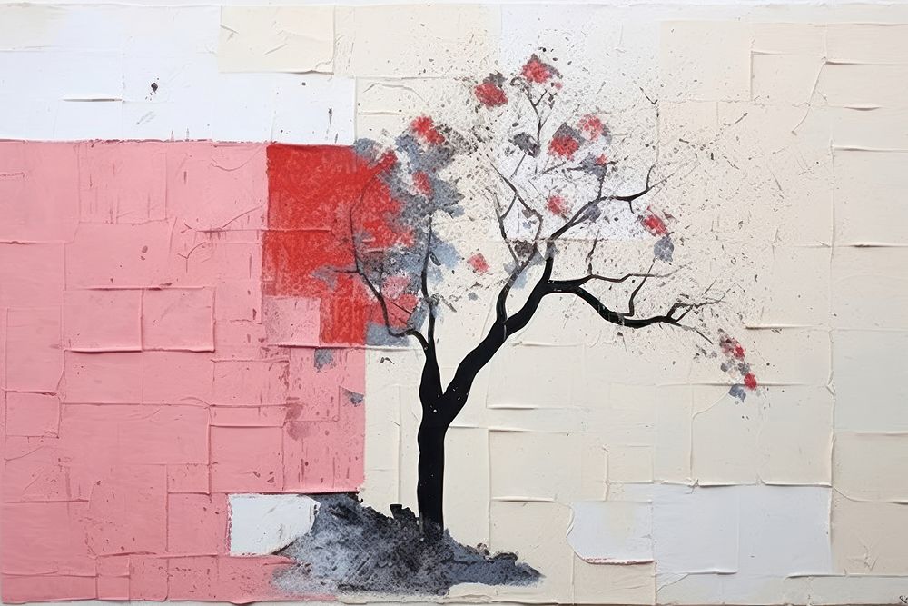 Minimal simple tree art painting collage.