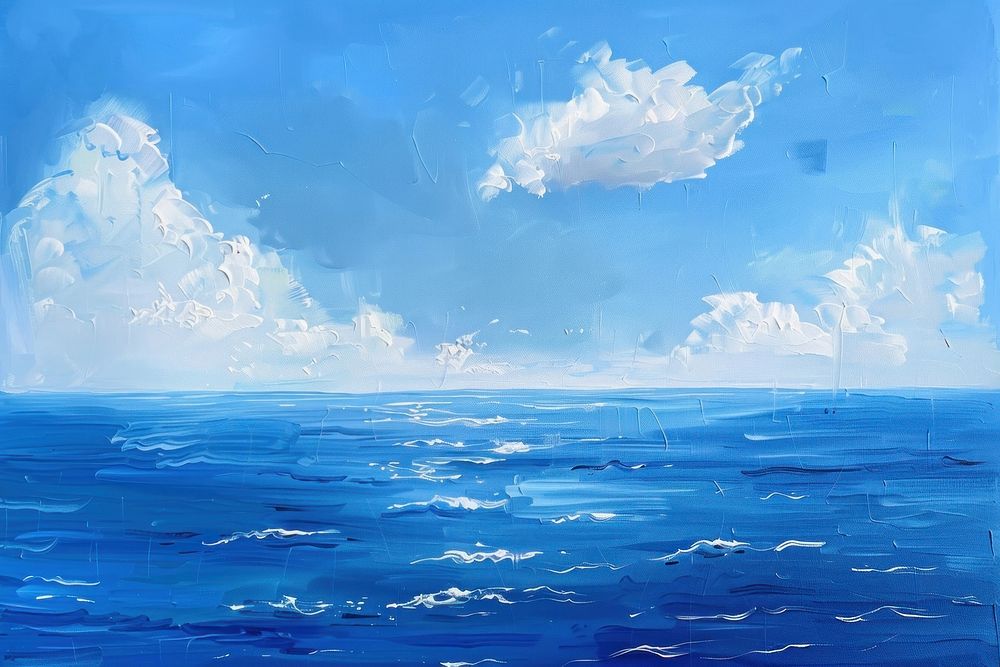 Blue sea landscape outdoors painting.