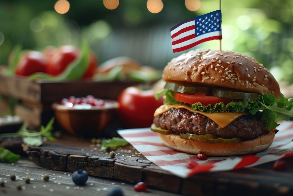 Hamburger with flag food table independence.