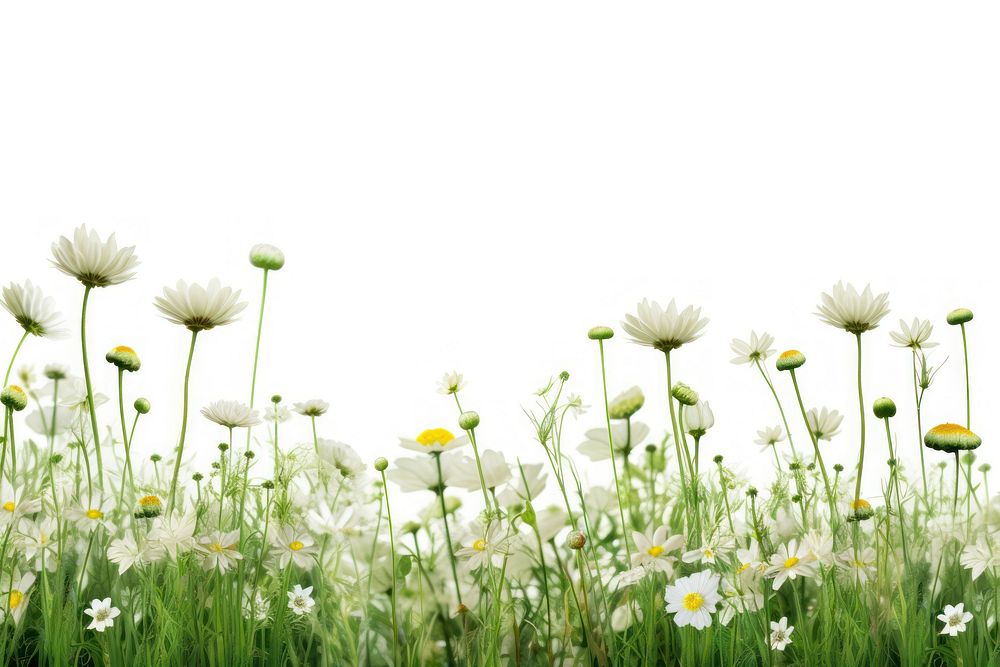 White and green flower field border backgrounds grassland outdoors.