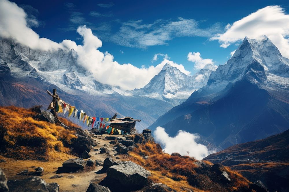 Nepal valley border sky landscape mountain.