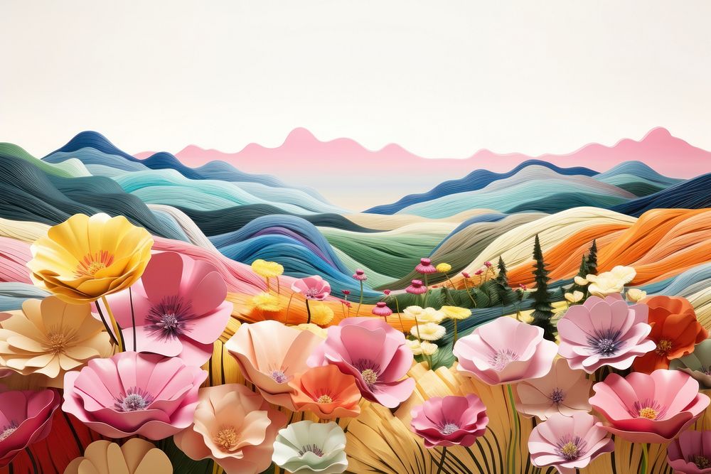 PNG Flower hills outdoors painting pattern.