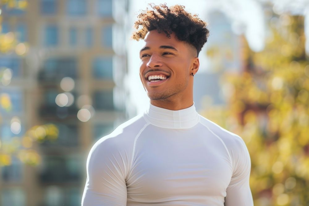 White sportswear outdoors adult happy.