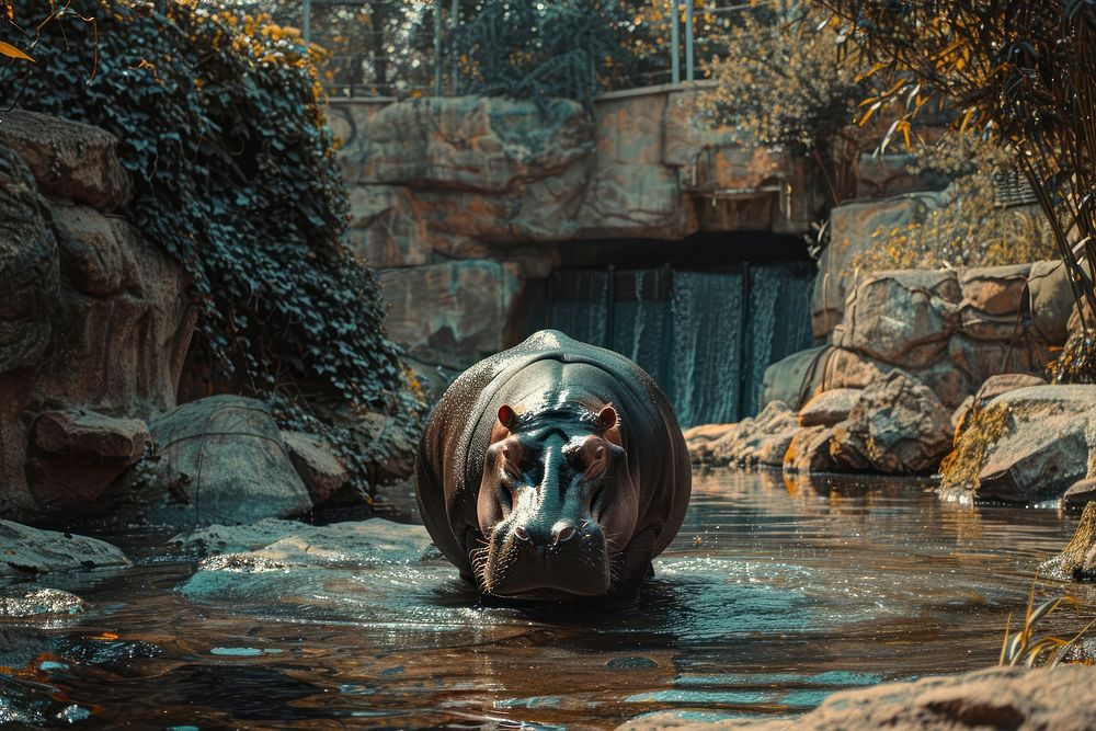 Hippopotamus in the zoo wildlife mammal tranquility.