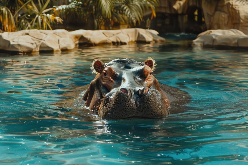 Hippopotamus in the zoo wildlife mammal animal.
