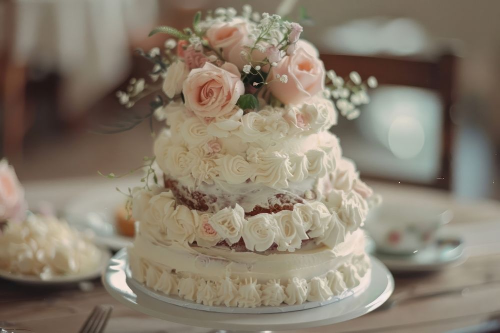 Wedding cake dessert flower plate.