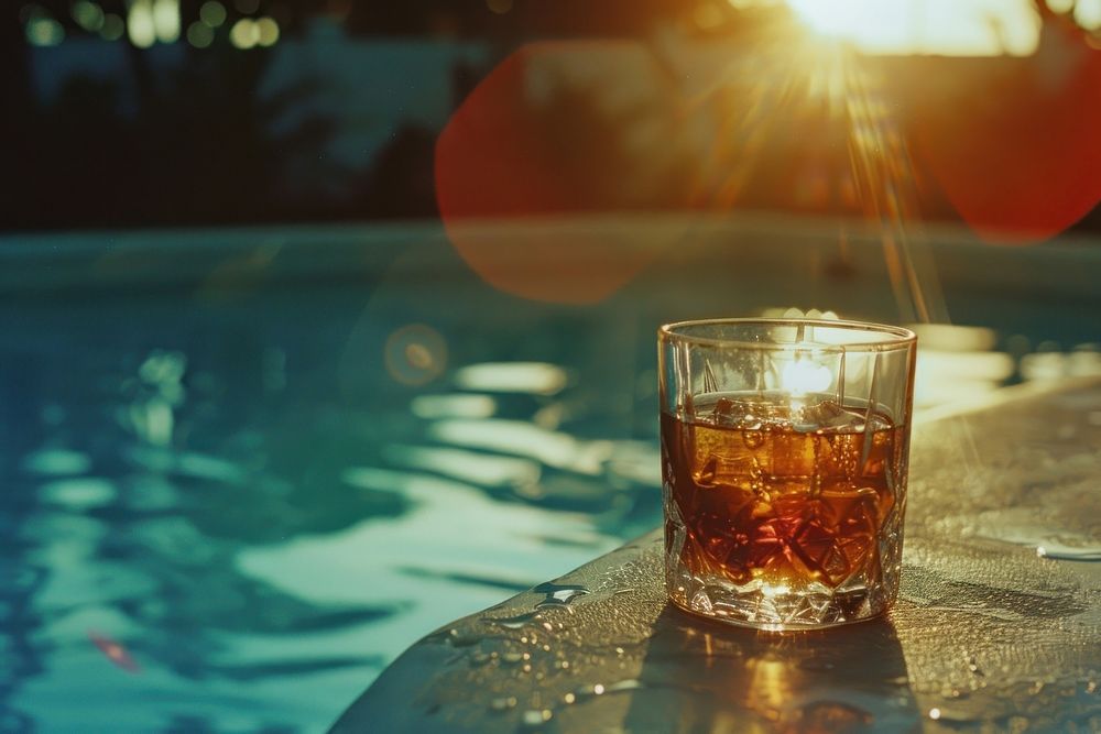 Whiskey and pool cocktail summer drink.